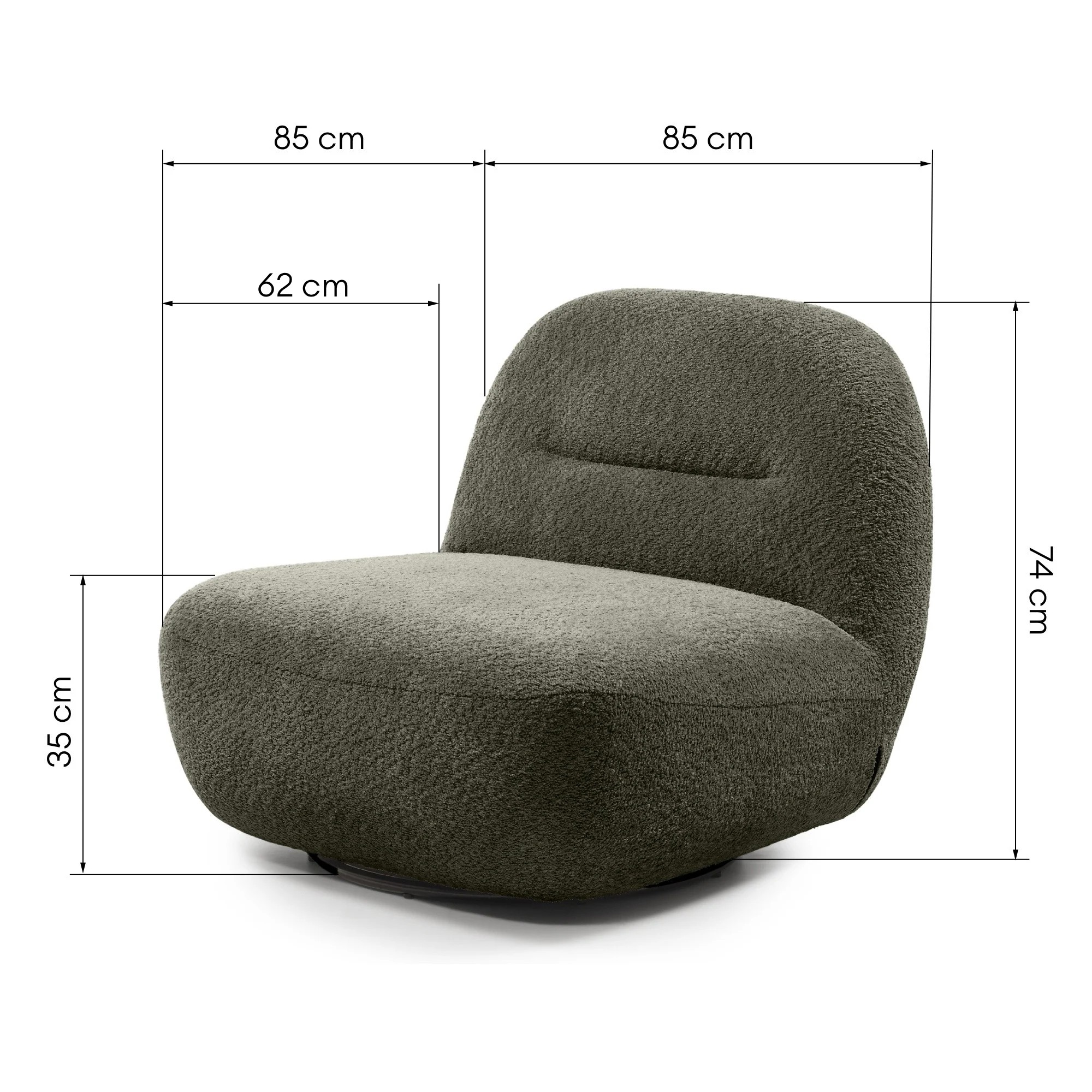 Fotel obrotowy Bonita oliwkowozielony, boucle, obłe kształty