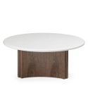 Stolik kawowy Marlo 80 cm, kremowo-biały/orzech, mikrocement
