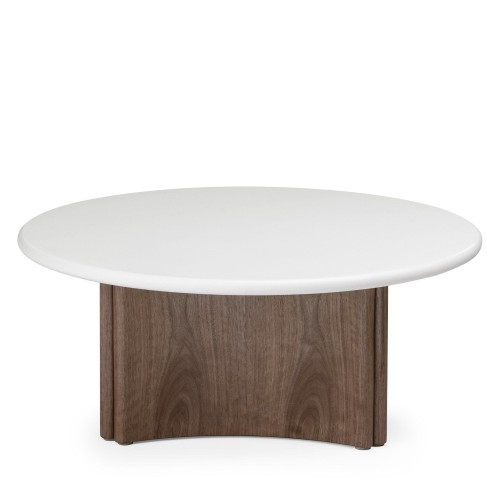 Stolik kawowy Marlo 80 cm, kremowo-biały/orzech, mikrocement