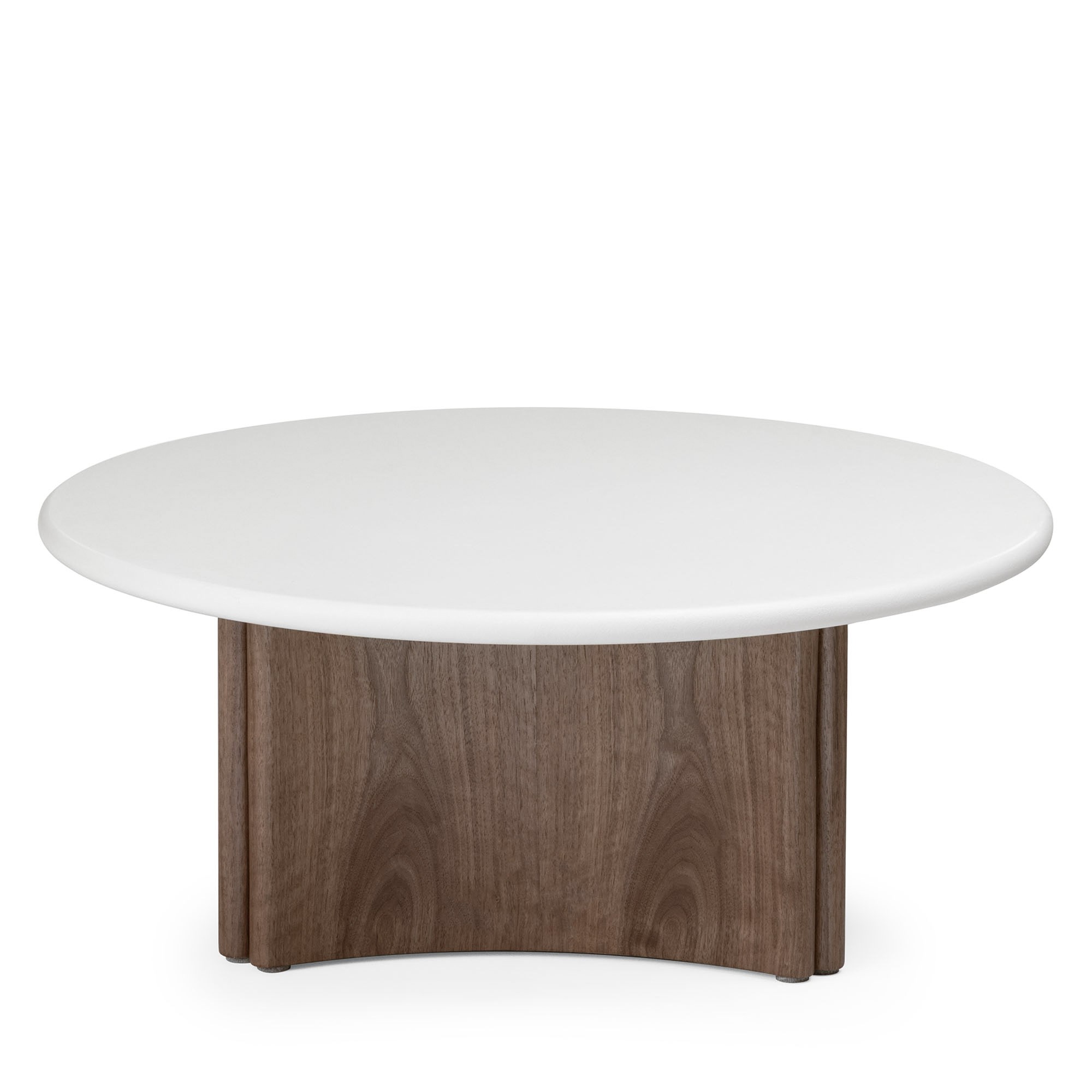 Stolik kawowy Marlo 80 cm, kremowo-biały/orzech, mikrocement