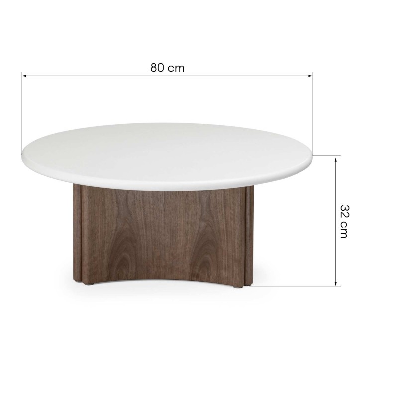 Stolik kawowy Marlo 80 cm, kremowo-biały/orzech, mikrocement