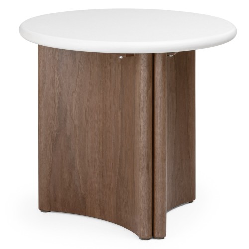 Stolik boczny Marlo II 50 cm, kremowo-biały/orzech, mikrocement