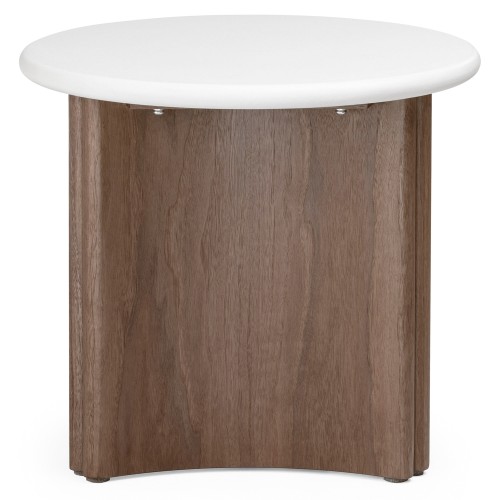 Stolik boczny Marlo II 50 cm, kremowo-biały/orzech, mikrocement