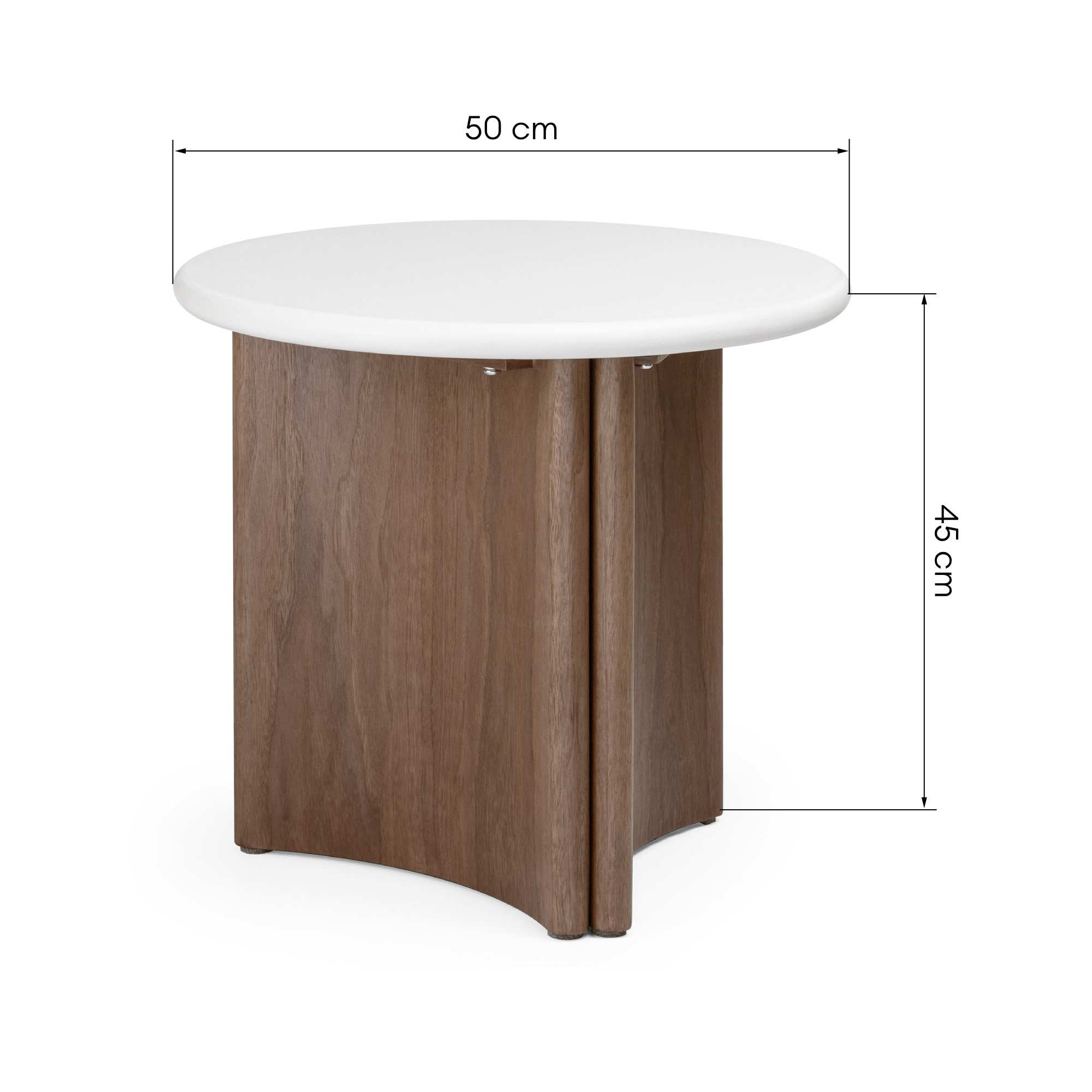 Stolik boczny Marlo II 50 cm, kremowo-biały/orzech, mikrocement