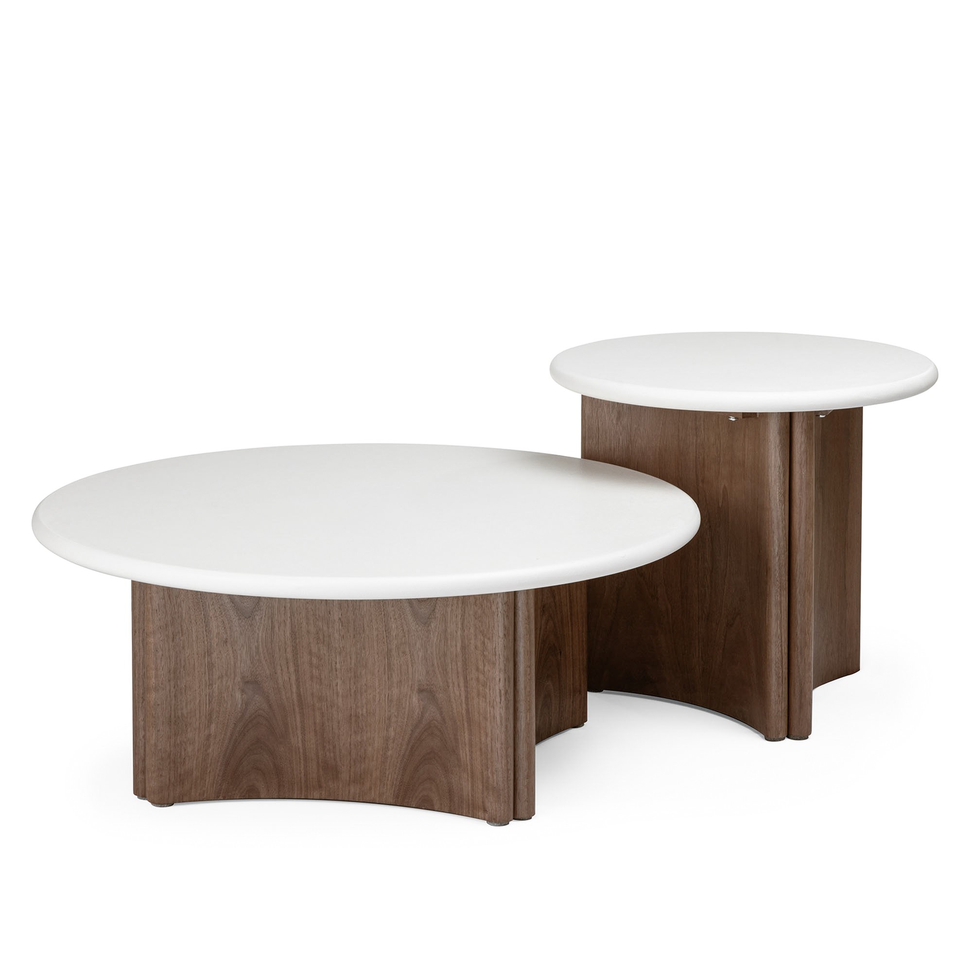 Stolik boczny Marlo II 50 cm, kremowo-biały/orzech, mikrocement