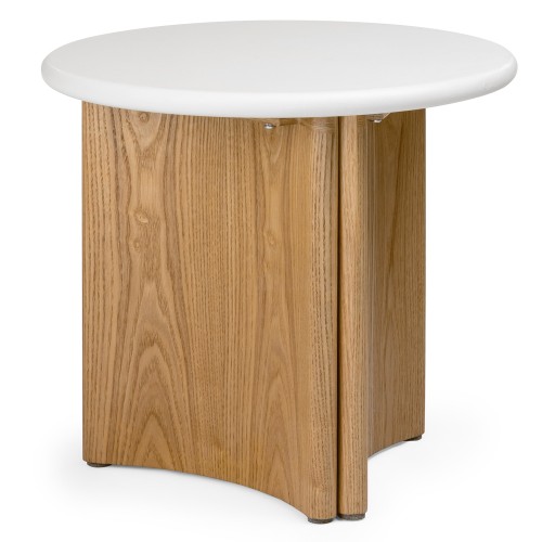 Stolik boczny Marlo II 50 cm, kremowo-biały/dąb, mikrocement