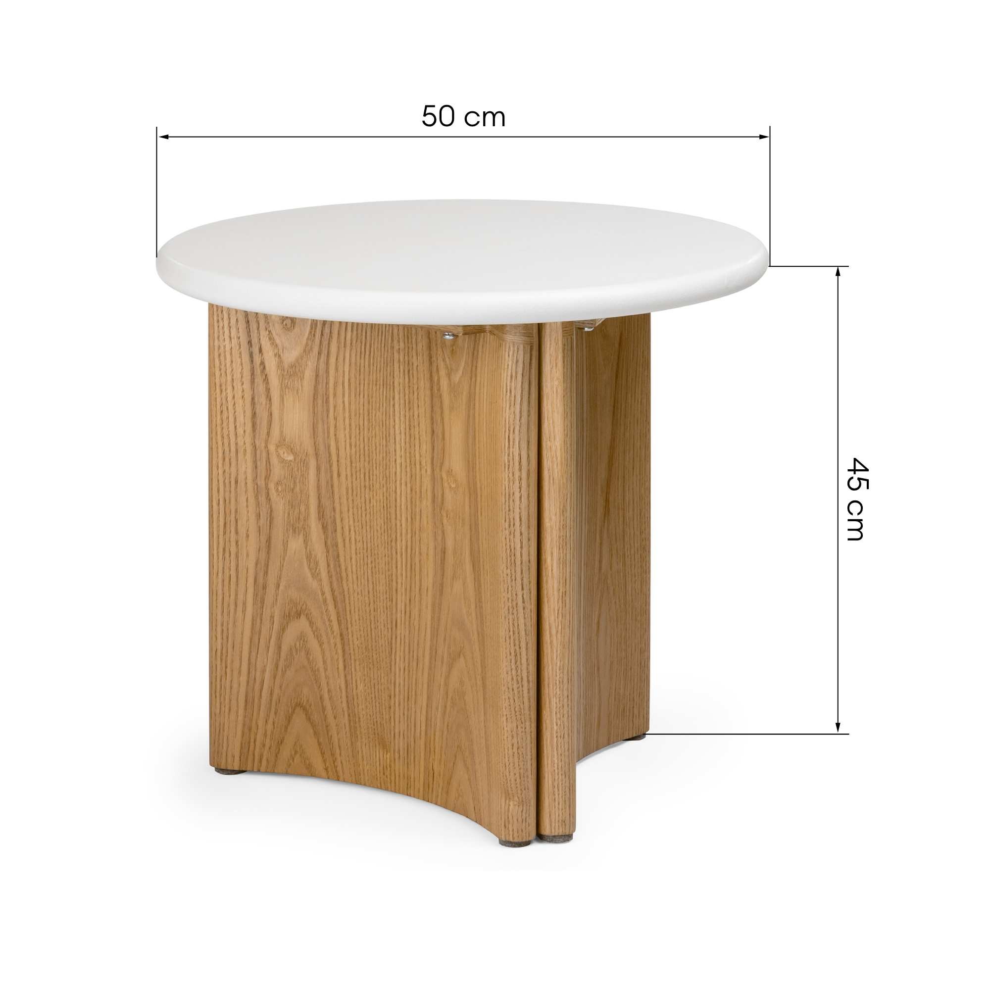 Stolik boczny Marlo II 50 cm, kremowo-biały/dąb, mikrocement