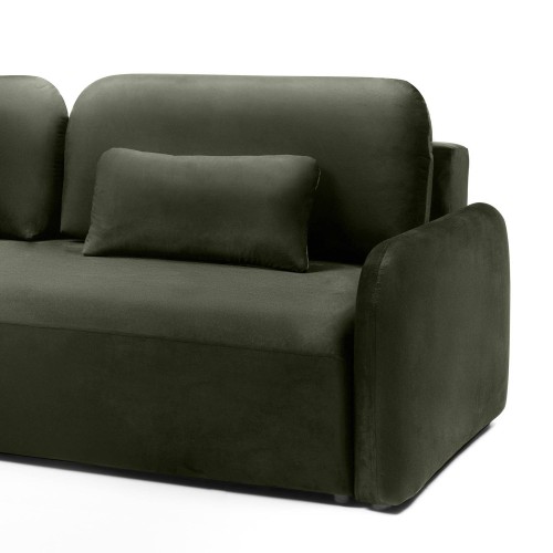 Sofa z funkcją, pojemnik Hoschi Slim, obła, welurowa, oliwkowozielona
