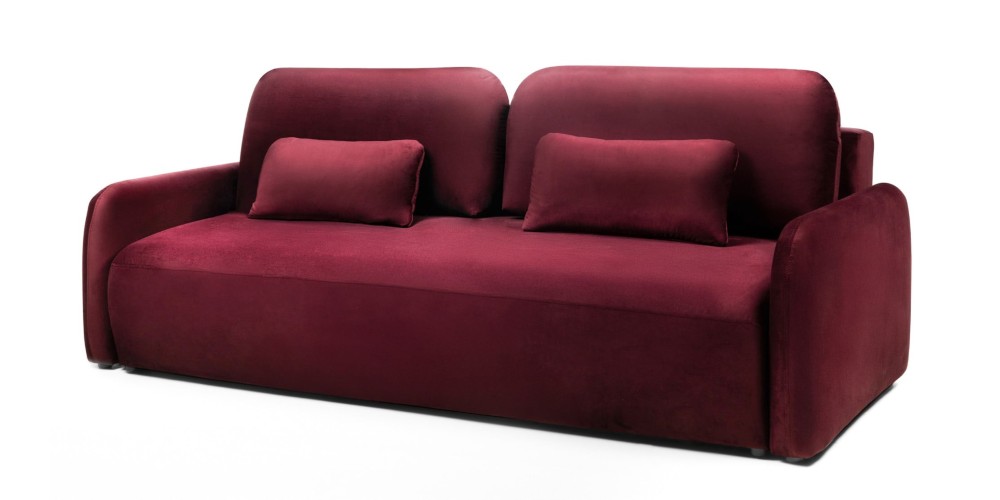 Sofa z funkcją, pojemnik Hoschi Slim, obła, welurowa burgund