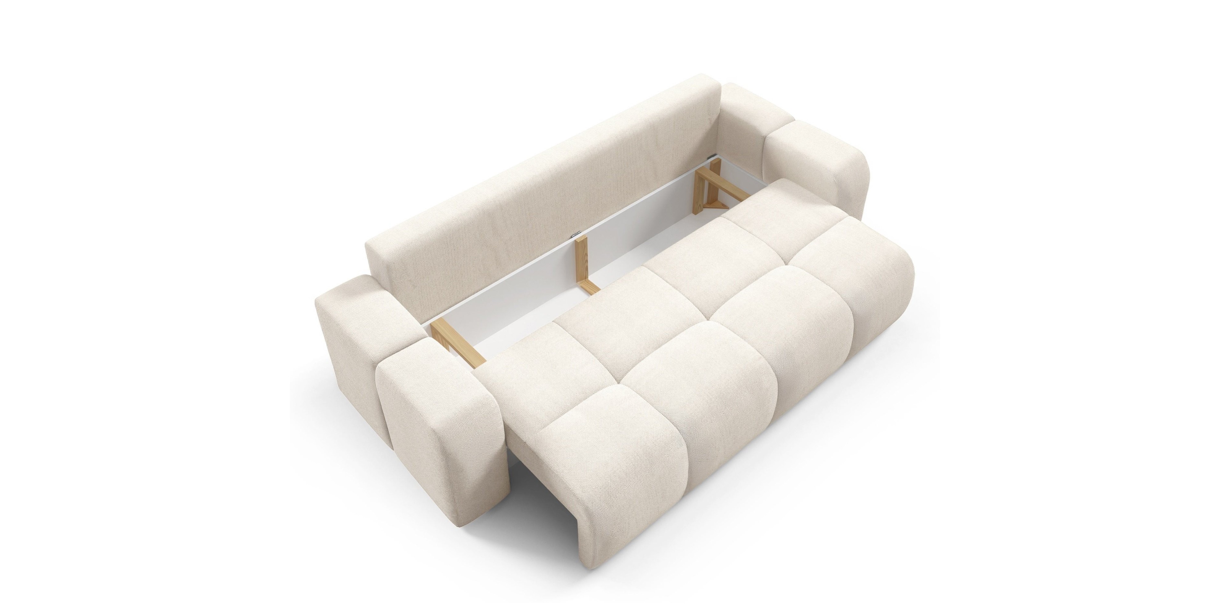 Sofa rozkładana z pojemnikiem Soho, jasnobeżowa, zaokrąglona