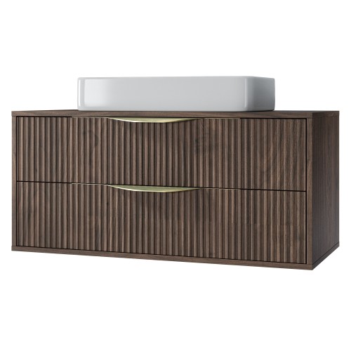 Szafka pod umywalkę Avila 2.0, 100 cm, złote uchwyty, Orzech Villa