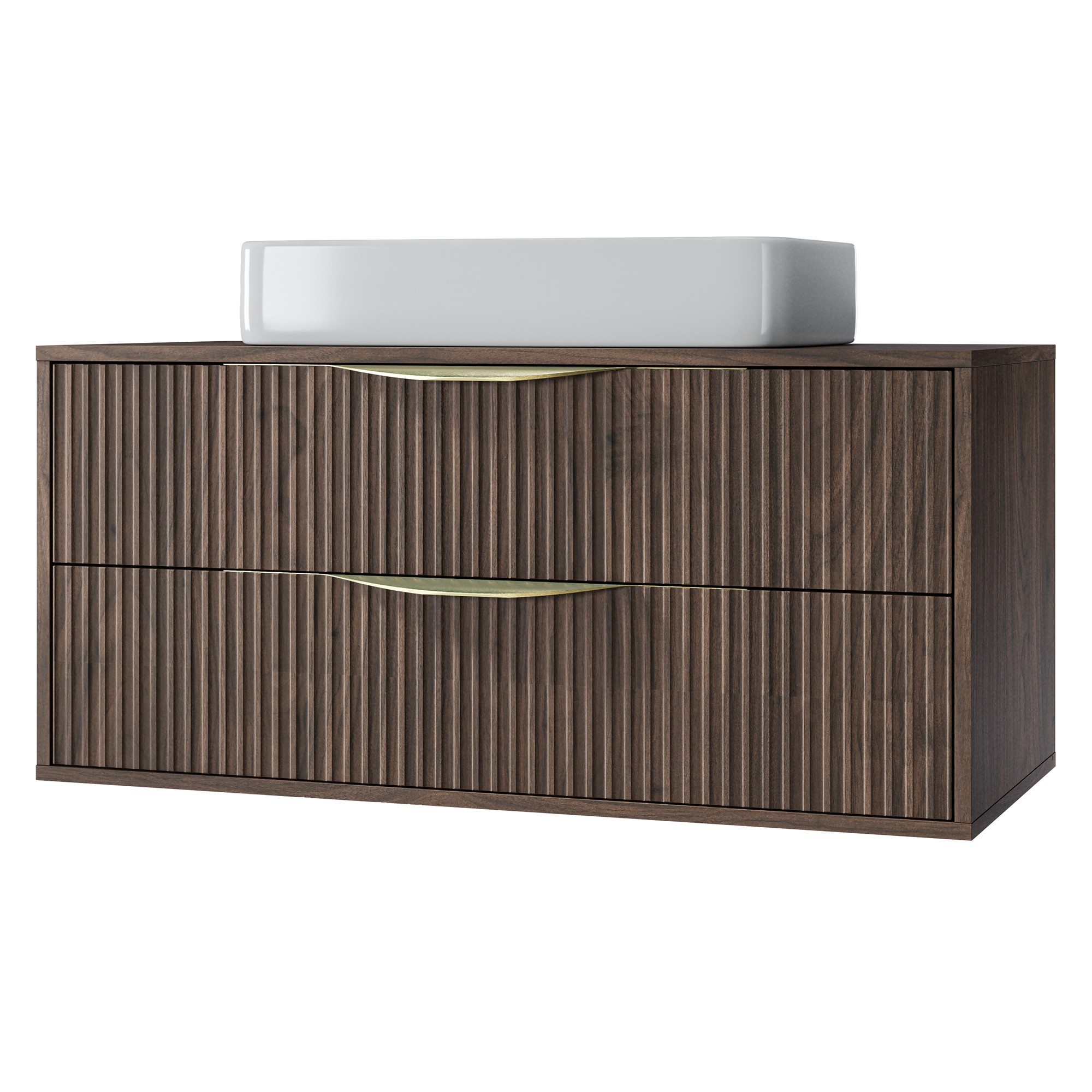 Szafka pod umywalkę Avila 2.0, 100 cm, złote uchwyty, Orzech Villa