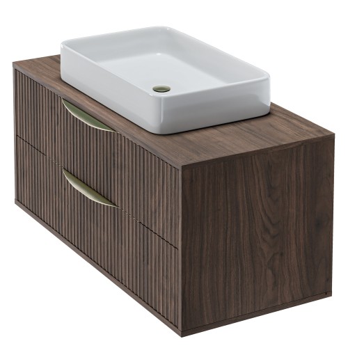 Szafka pod umywalkę Avila 2.0, 100 cm, złote uchwyty, Orzech Villa
