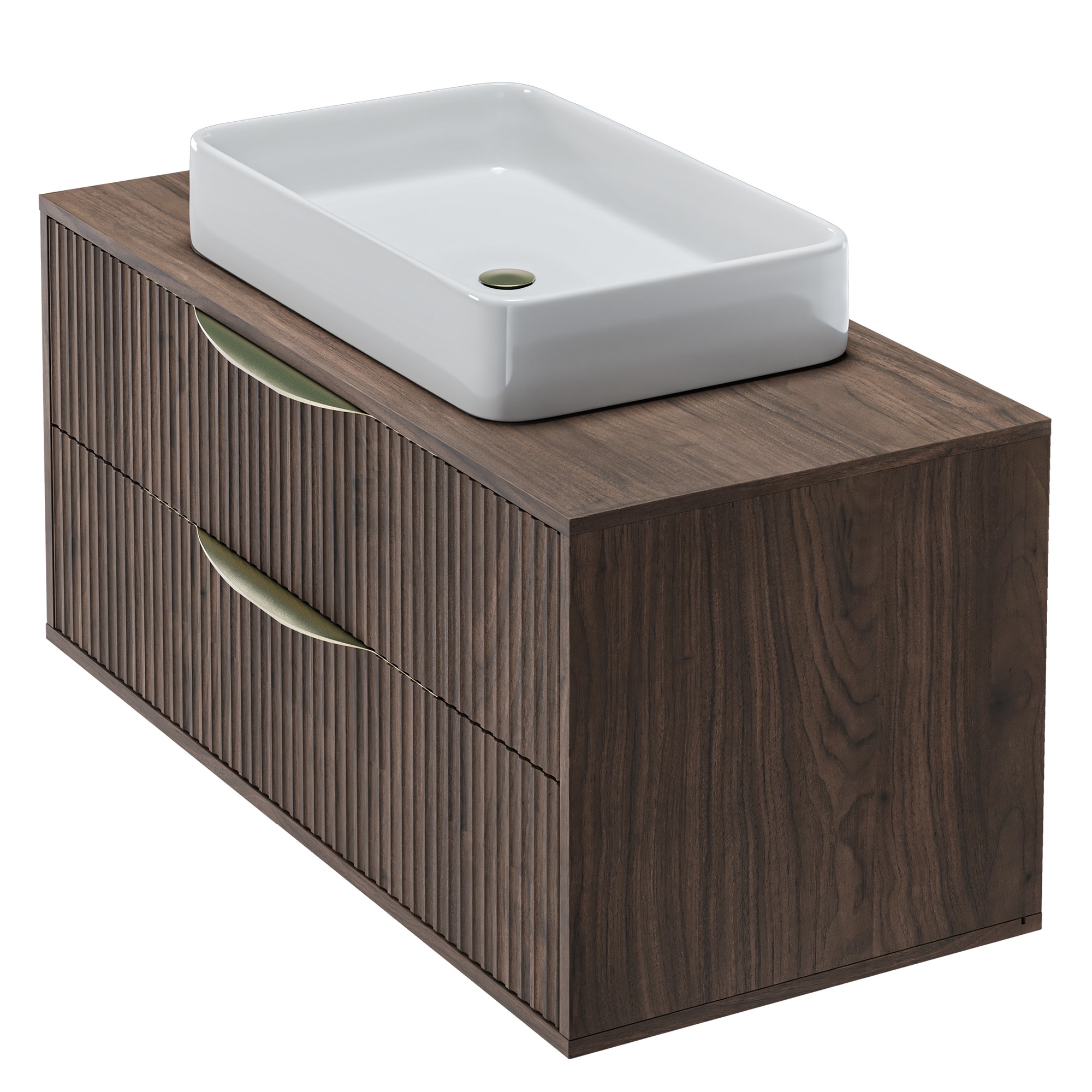 Szafka pod umywalkę Avila 2.0, 100 cm, złote uchwyty, Orzech Villa