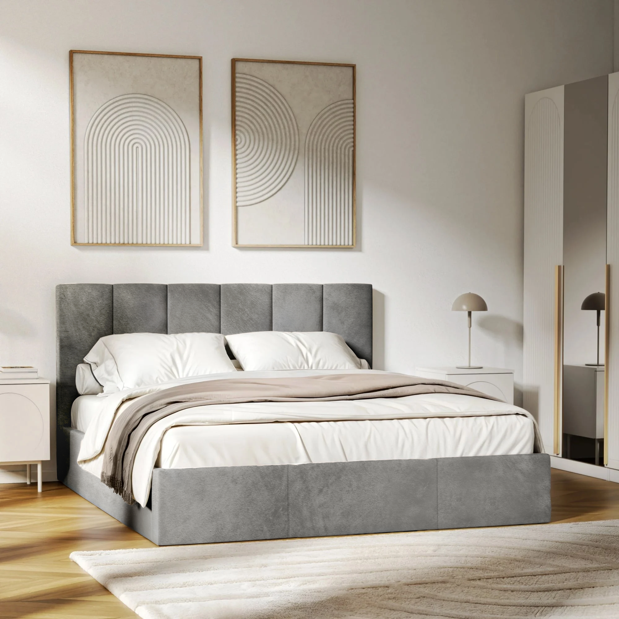Łóżko tapicerowane Simple 160x200 cm z pojemnikiem welurowe szare