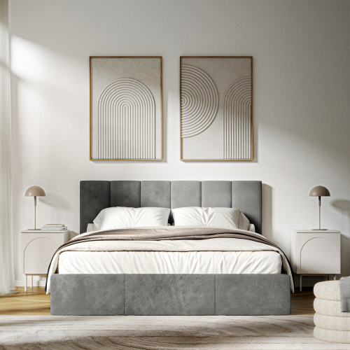 Łóżko tapicerowane Simple 160x200 cm z pojemnikiem welurowe szare