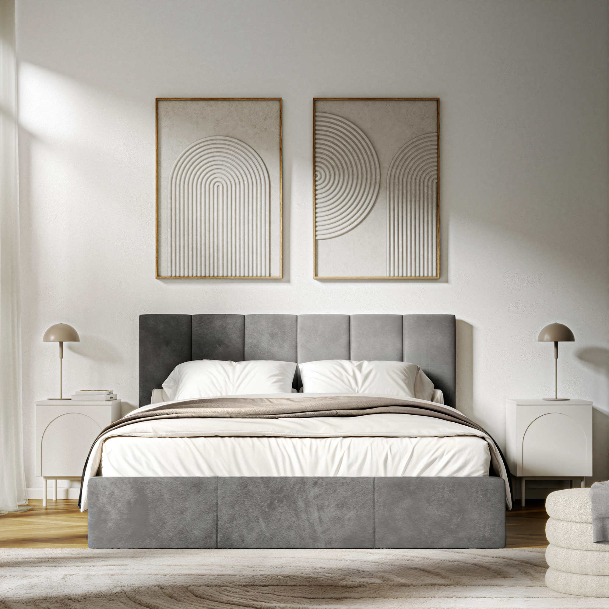 Łóżko tapicerowane Simple 160x200 cm z pojemnikiem welurowe szare