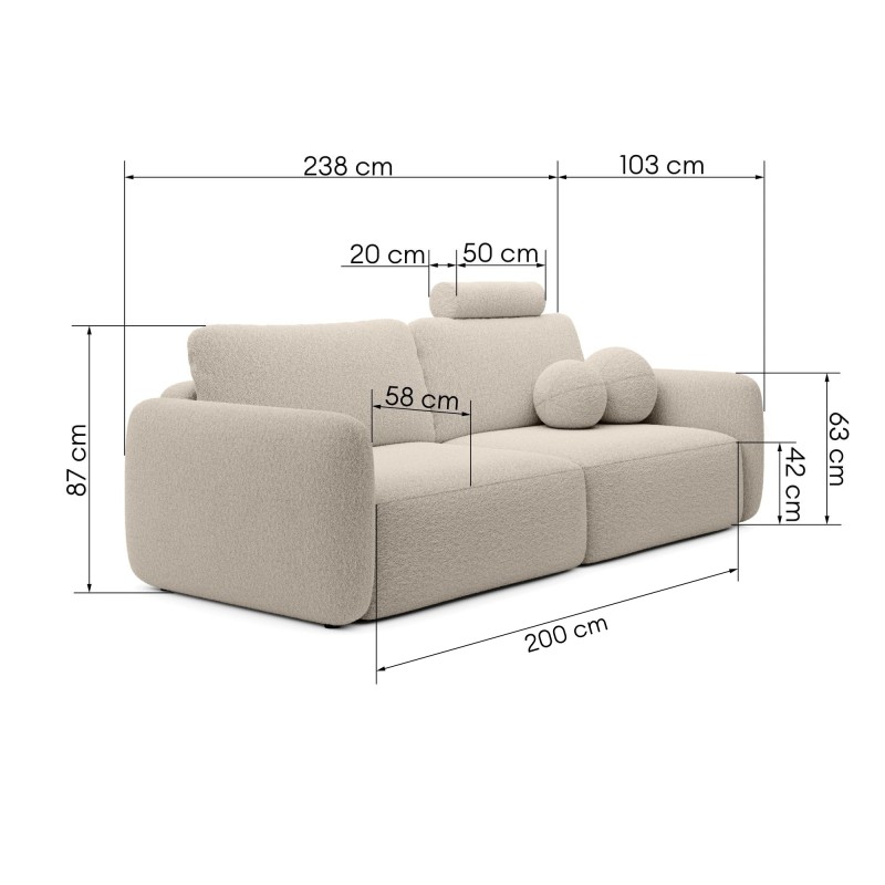 Sofa rozkładana Botse Lux z pojemnikiem, obłe kształty