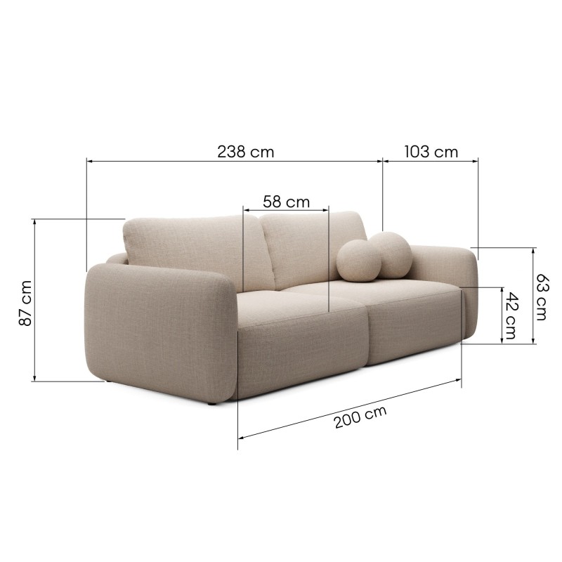 Sofa rozkładana Botse z pojemnikiem, obłe kształty, beżowa