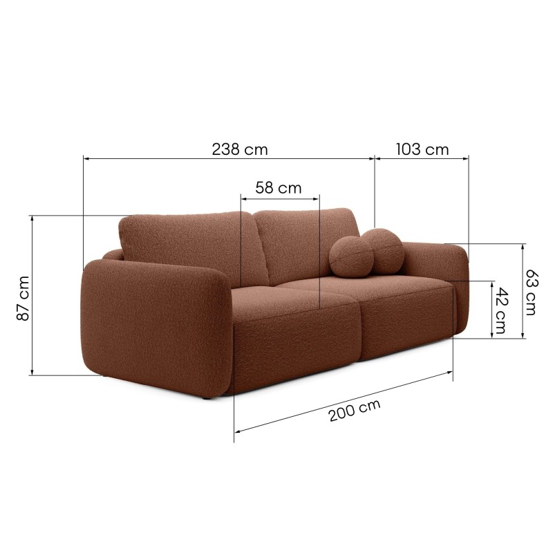 Sofa rozkładana Botse miedziana z pojemnikiem, boucle