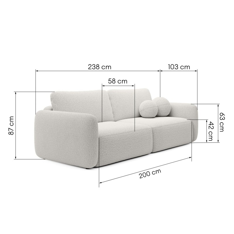 Sofa rozkładana Botse ecru z pojemnikiem, boucle