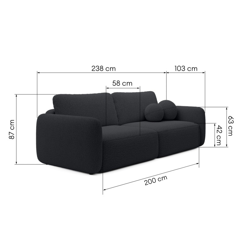 Sofa rozkładana Botse czarna z pojemnikiem, boucle