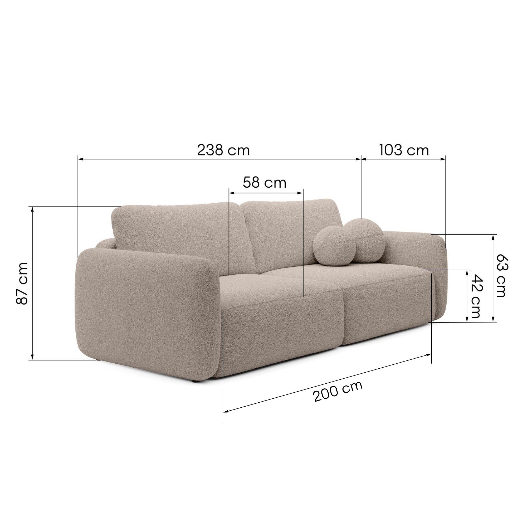 Sofa rozkładana Botse beżowa z pojemnikiem, boucle