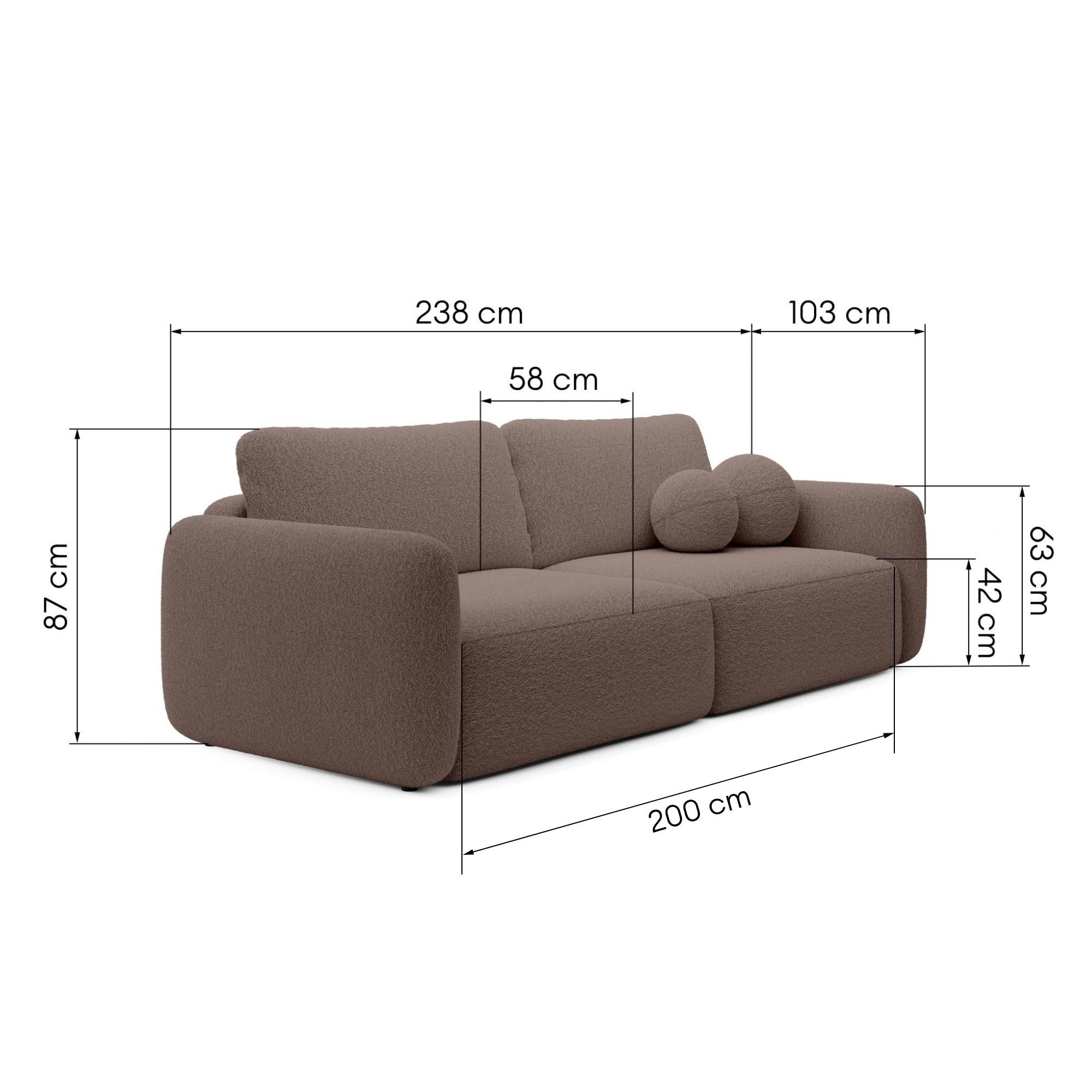 Sofa rozkładana Botse brązowa z pojemnikiem, boucle