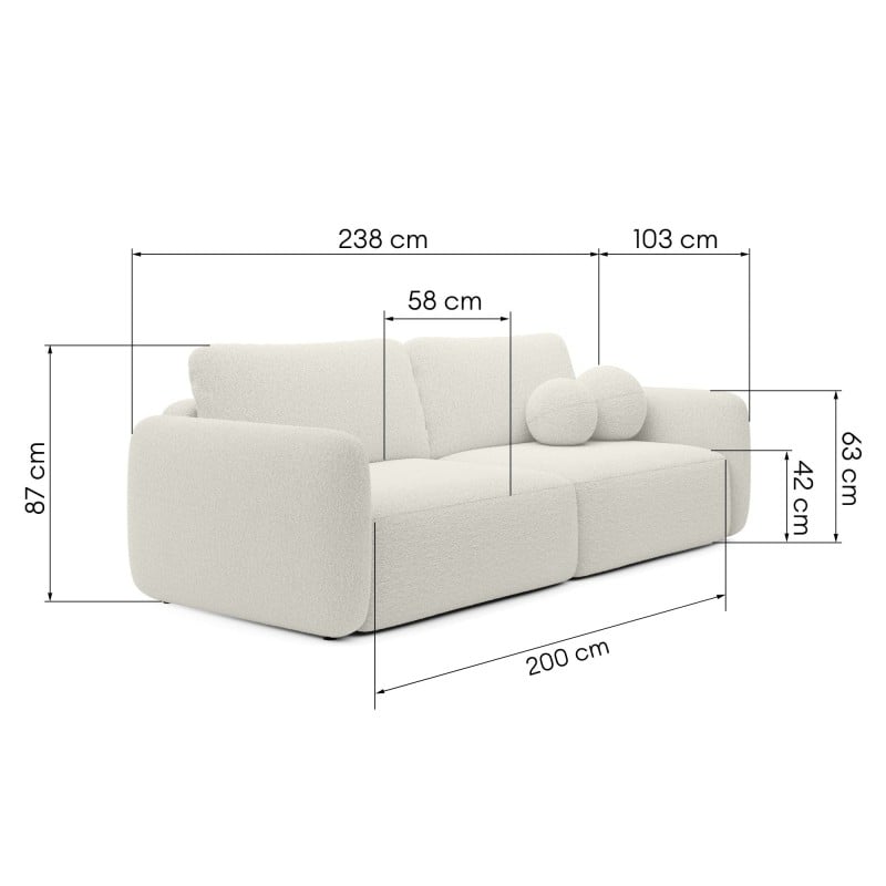 Sofa rozkładana Botse kremowa z pojemnikiem, boucle