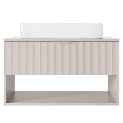 Szafka pod umywalkę nablatową Hana 80 cm, kaszmir, ryfle, złoty uchwyt