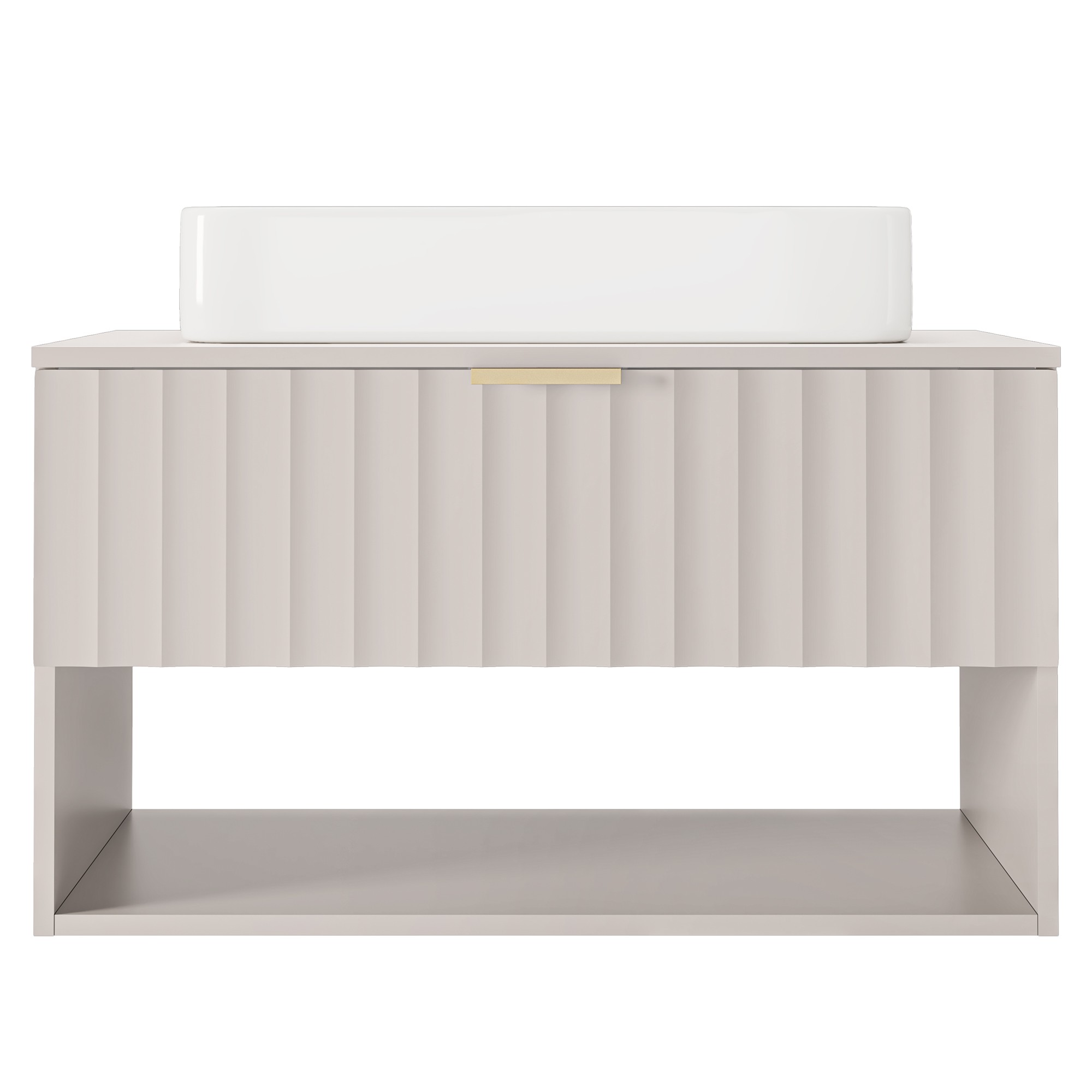 Szafka pod umywalkę nablatową Hana 80 cm, kaszmir, ryfle, złoty uchwyt