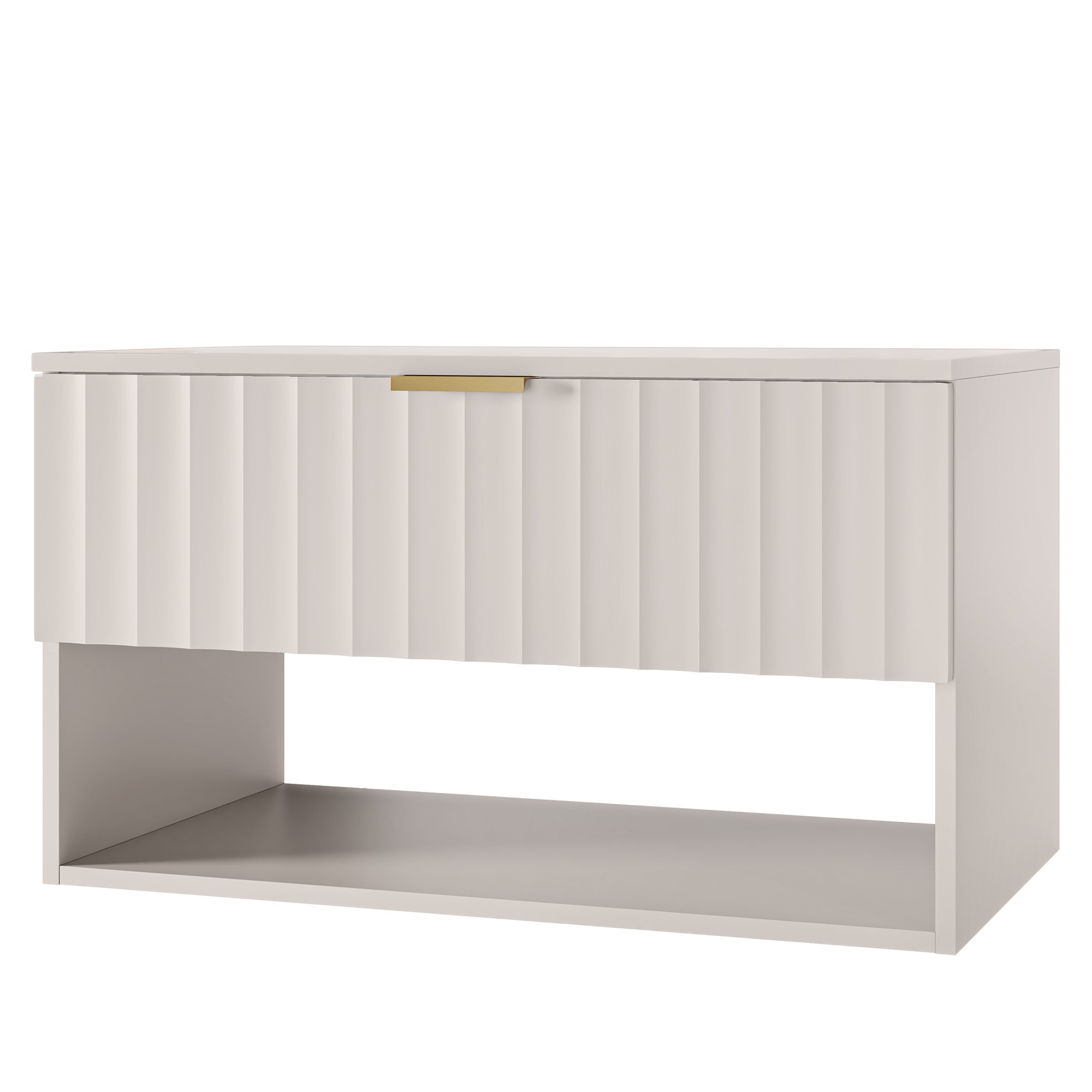 Szafka pod umywalkę nablatową Hana 80 cm, kaszmir, ryfle, złoty uchwyt