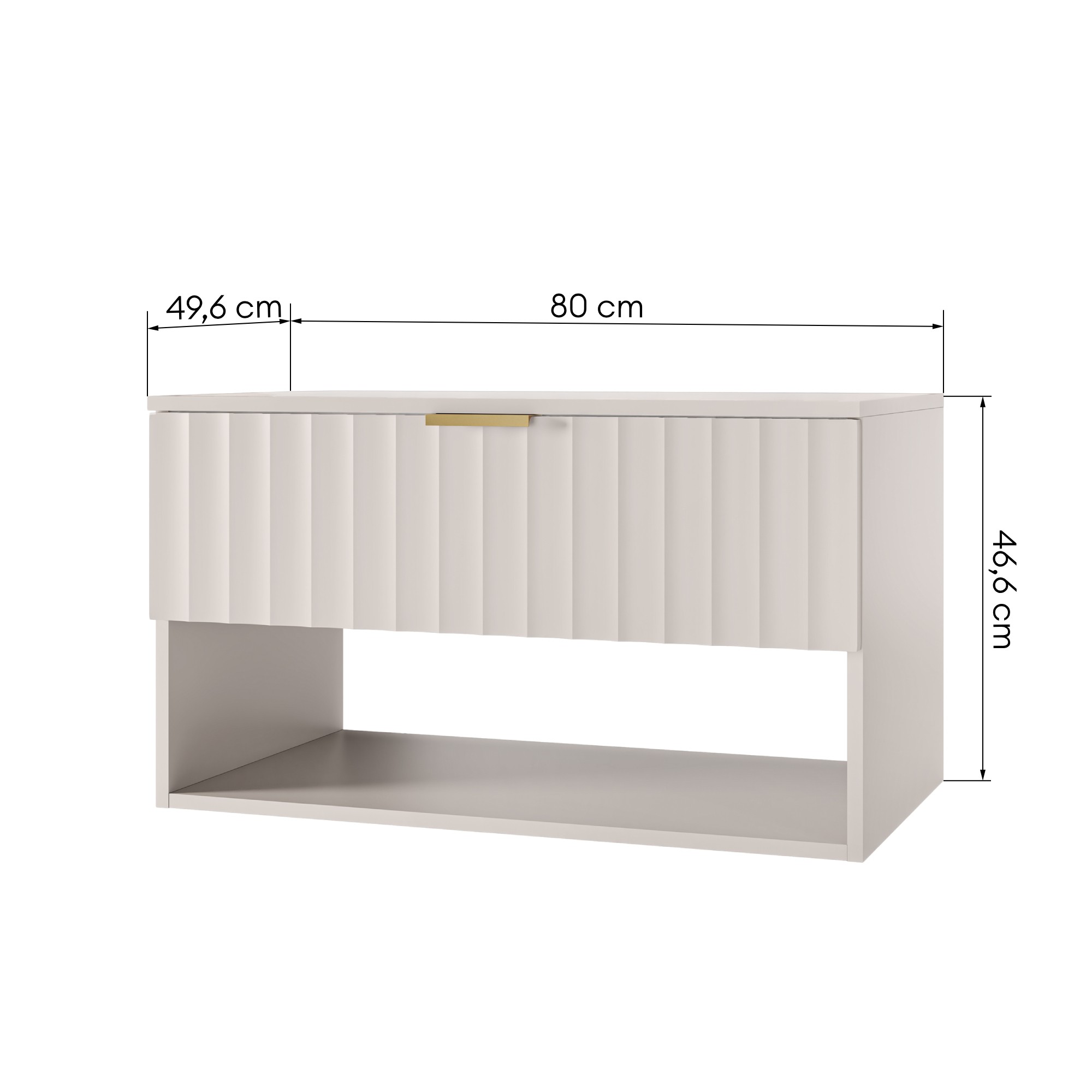 Szafka pod umywalkę nablatową Hana 80 cm, kaszmir, ryfle, złoty uchwyt