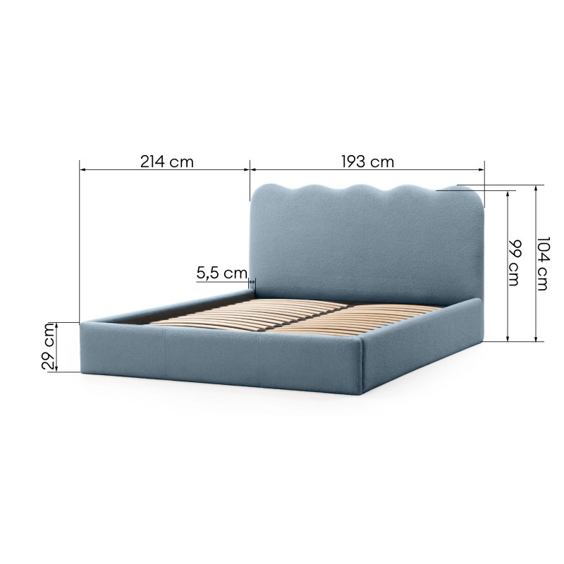 Łóżko Onda 180 cm zpojemnikiem, niebieskie, boucle, falowane