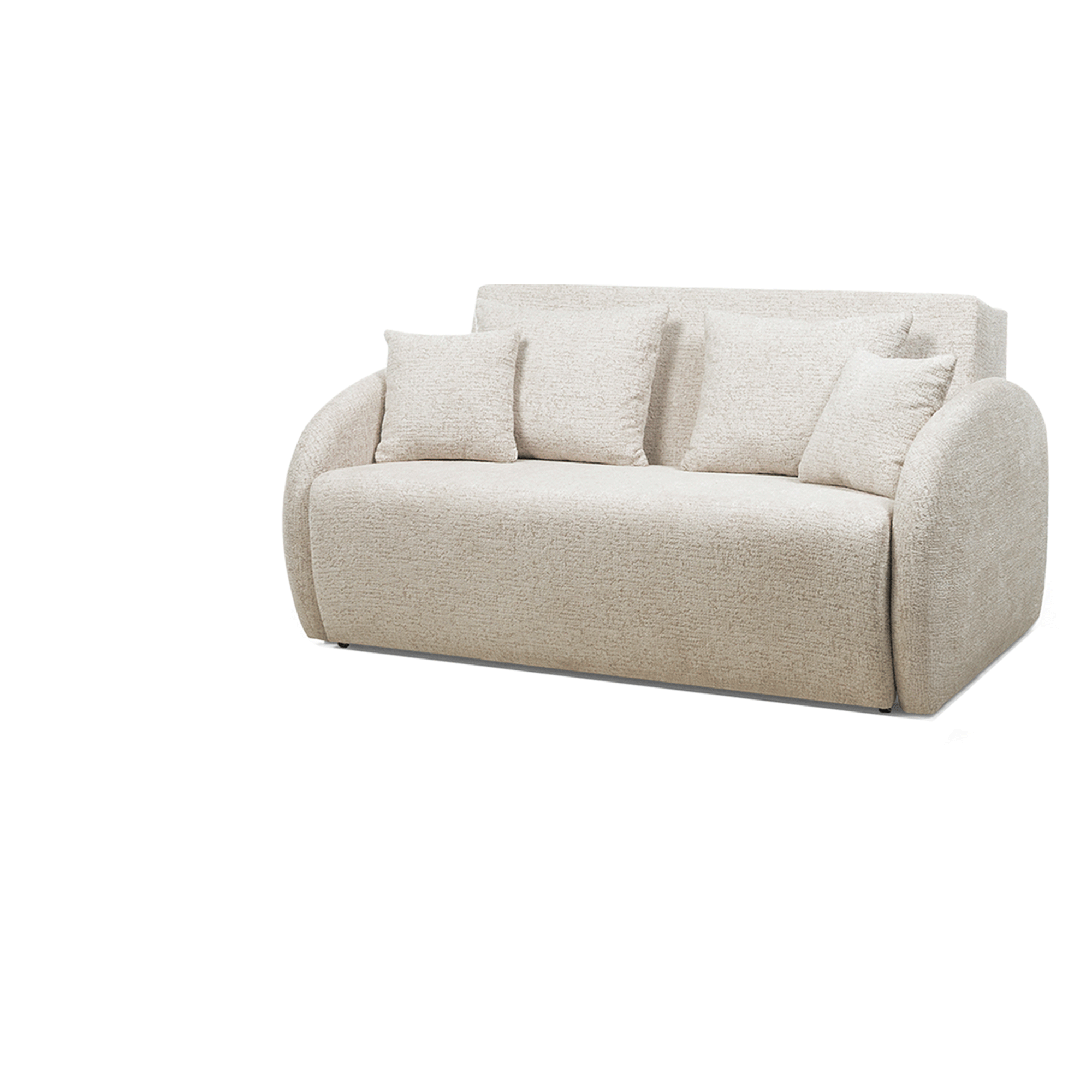 Sofa rozkładana Vesta z pojemnikiem, jasnobeżowa, obłe kształty