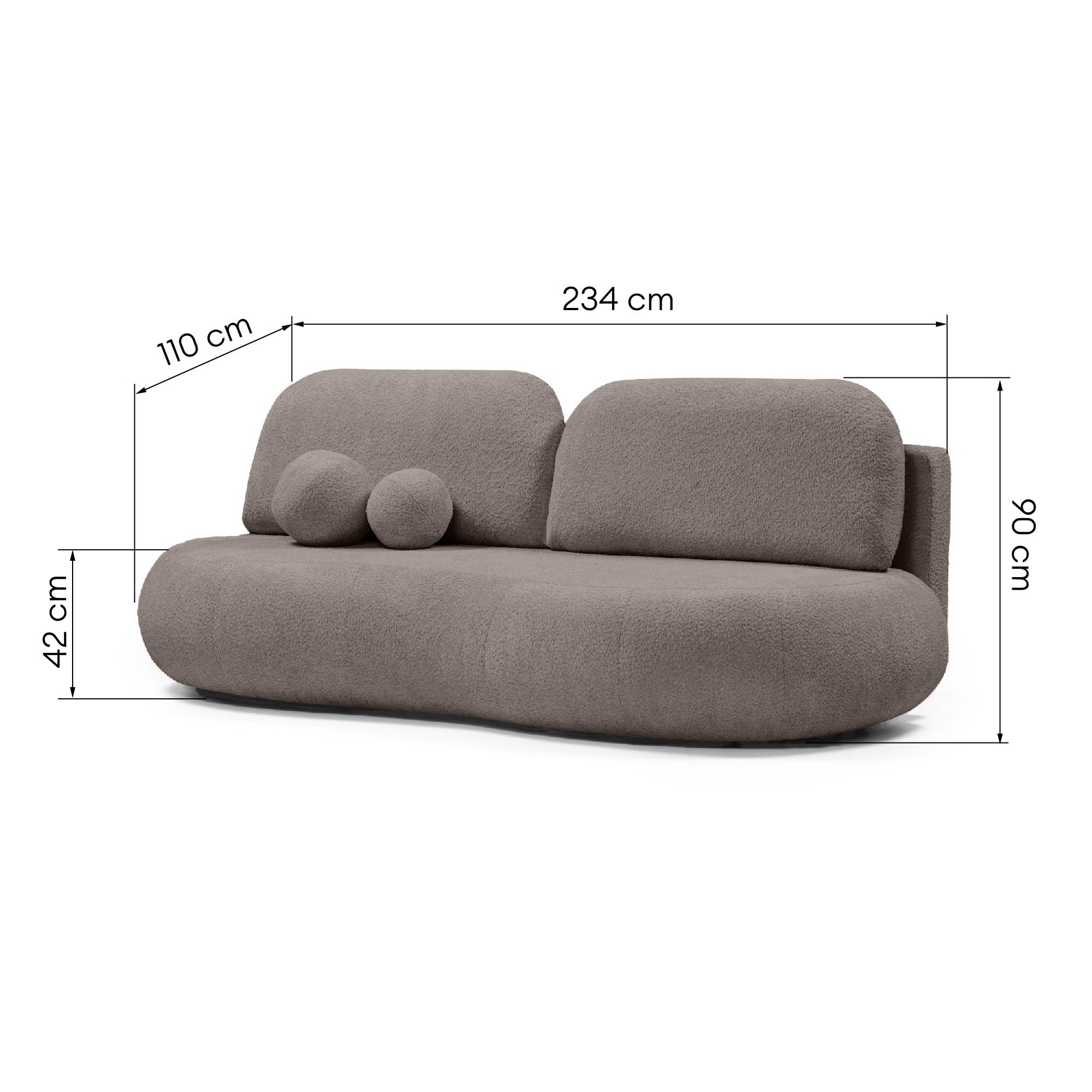 Sofa rozkładana Dolce, pojemnik, brązowaszara, boucle