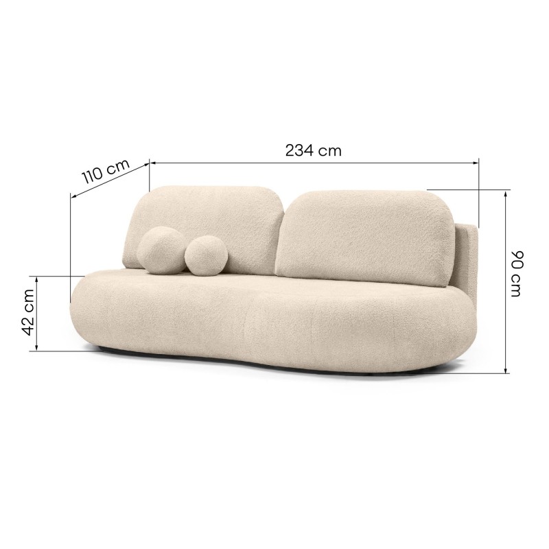 Sofa rozkładana Dolce, pojemnik, beżowa, boucle