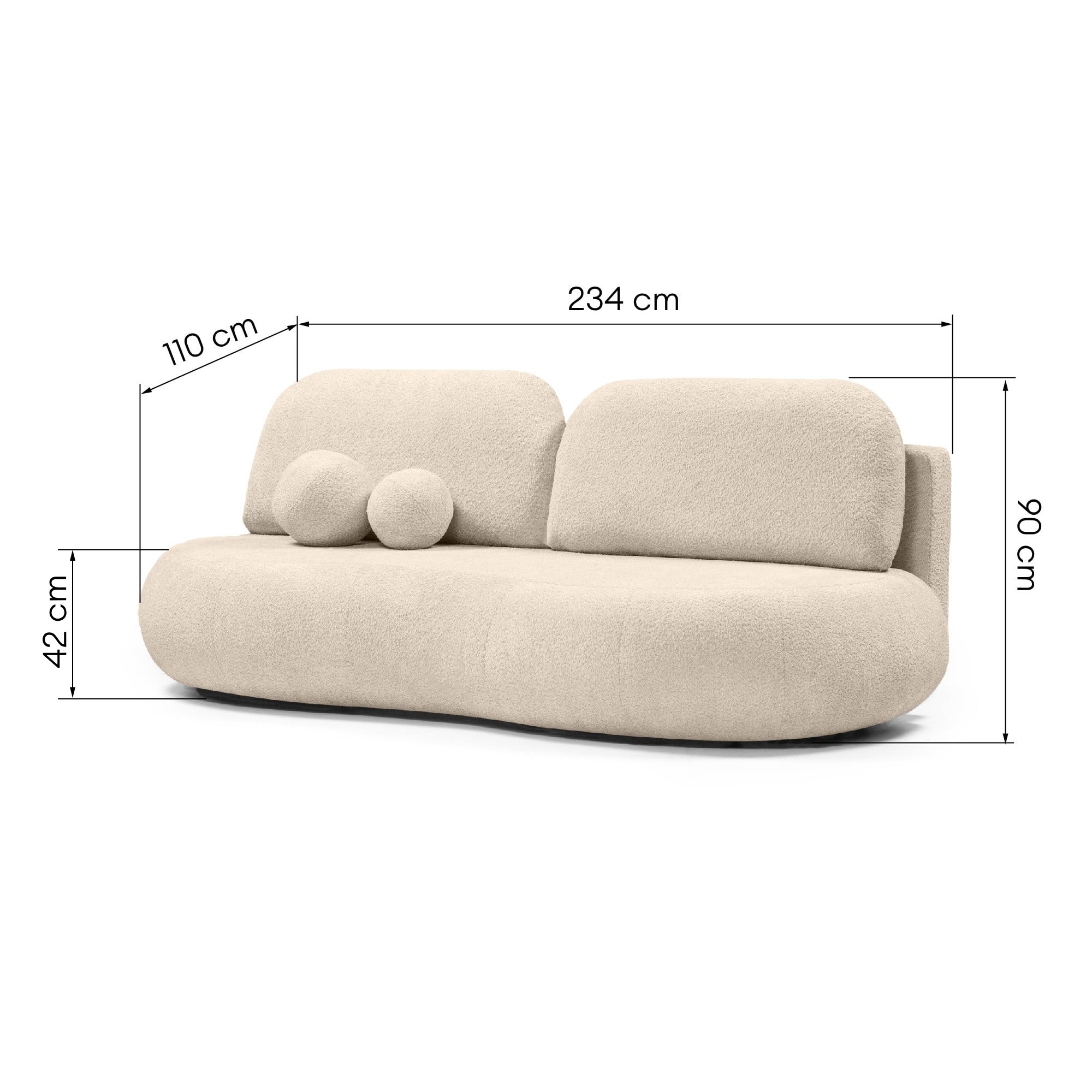 Sofa rozkładana Dolce, pojemnik, beżowa, boucle