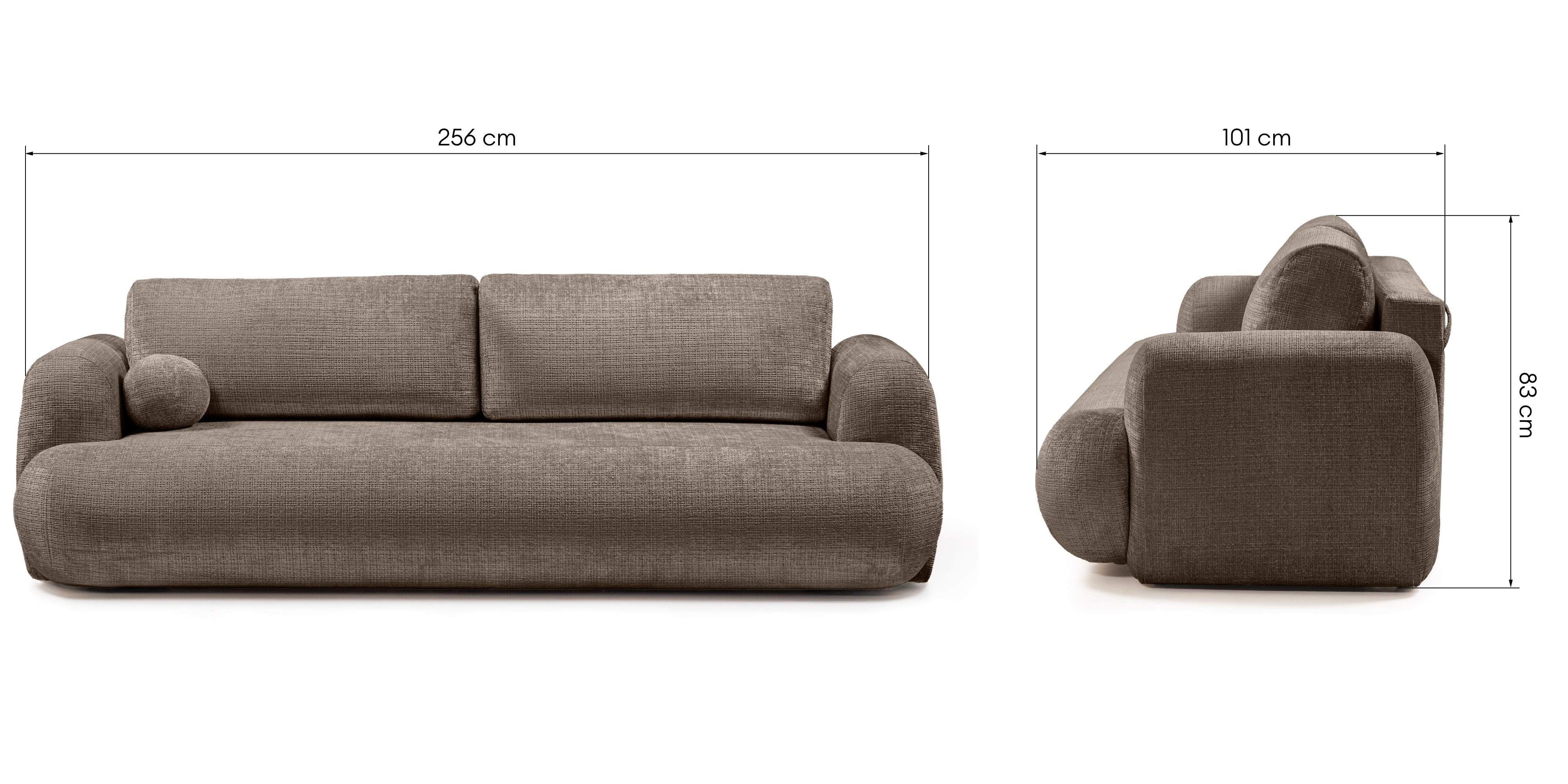 OU-2762 Sofa z funkcją spania i pojemnikiem Imola, brązowa, obła