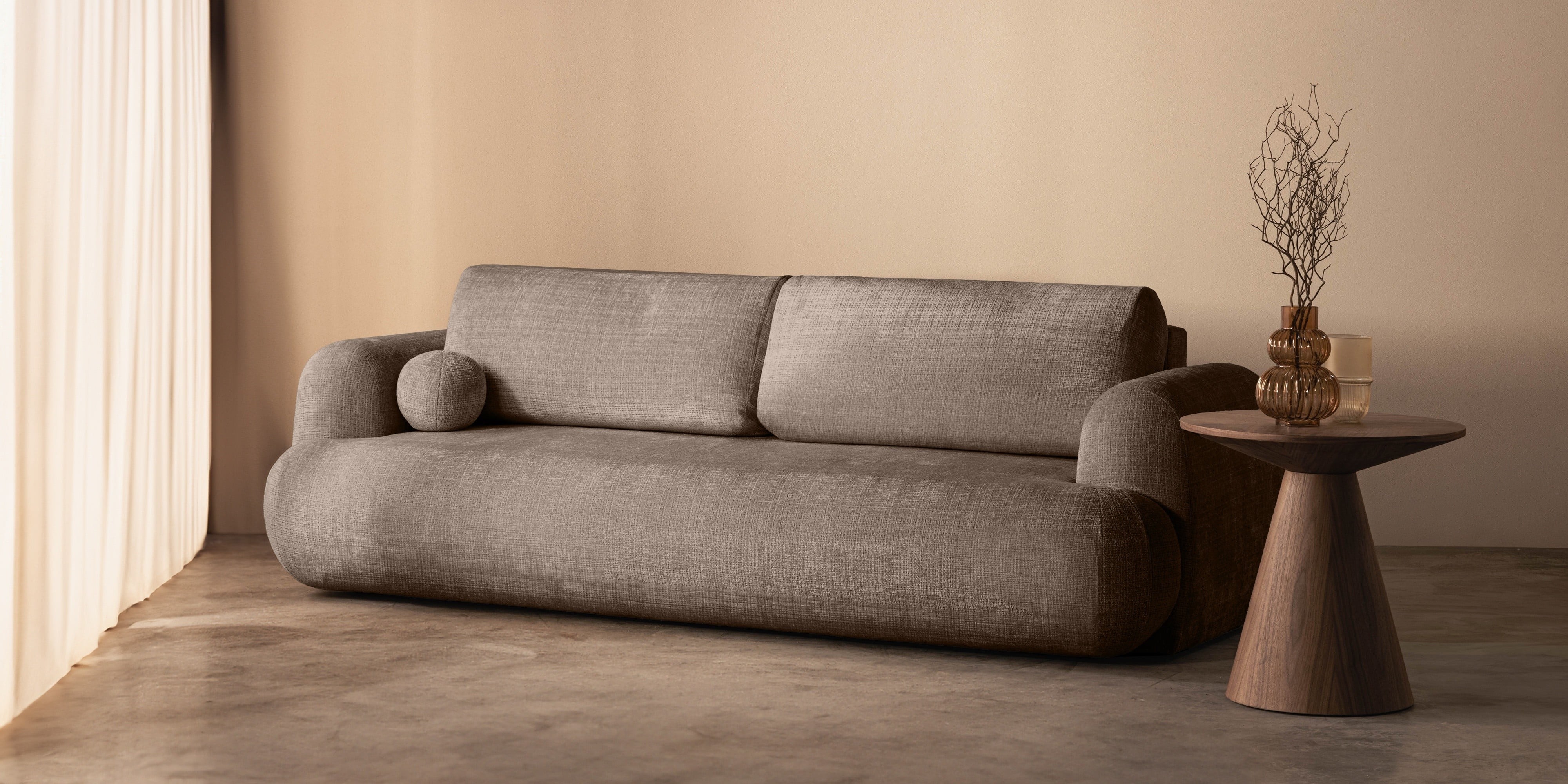 OU-2762 Sofa z funkcją spania i pojemnikiem Imola, brązowa, obła