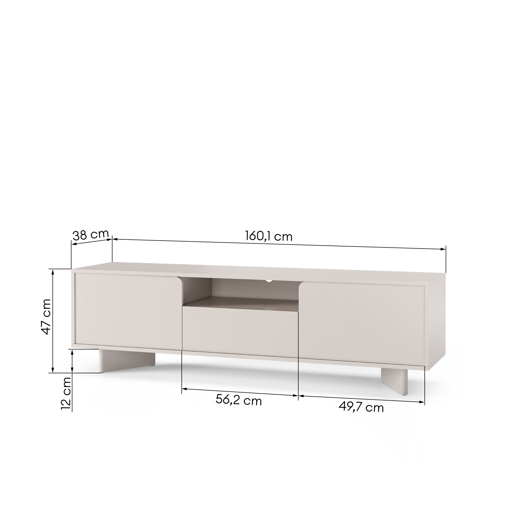 Szafka RTV Bloom 160 cm, kaszmirowa, zaokrąglone fronty