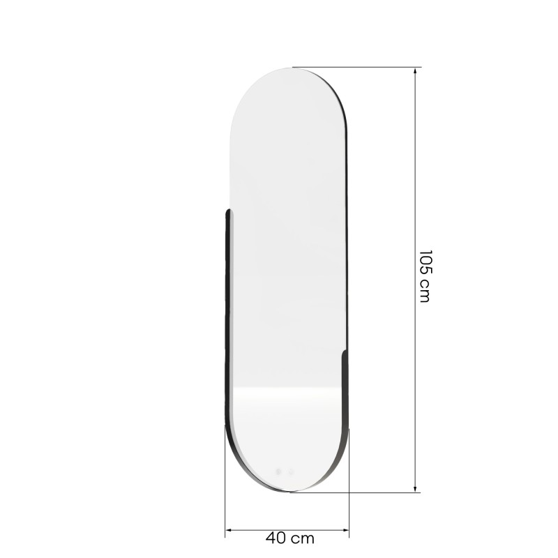 Lustro wiszące Brio z oświetleniem 40x105 cm, owalne, czarne
