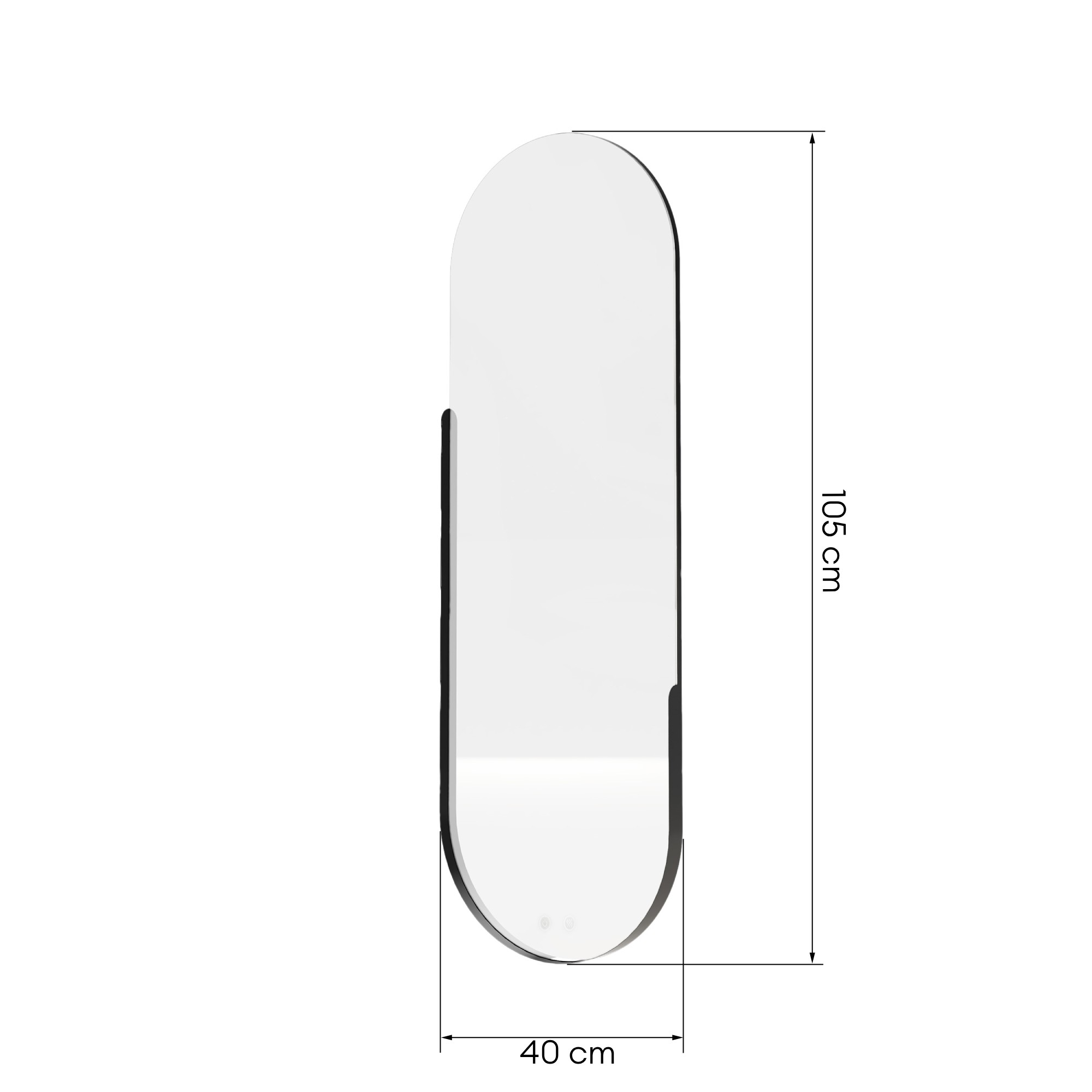 Lustro wiszące Brio z oświetleniem 40x105 cm, owalne, czarne