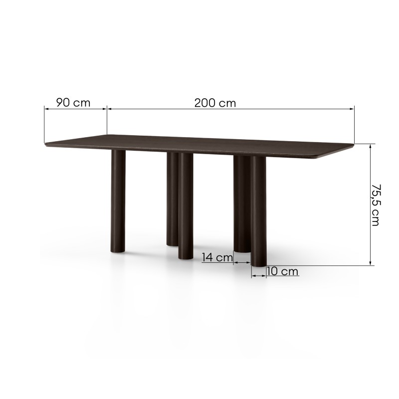 Stół z prostokątnym blatem Ritro 200 cm, drewno, fornir dębowy, orzech