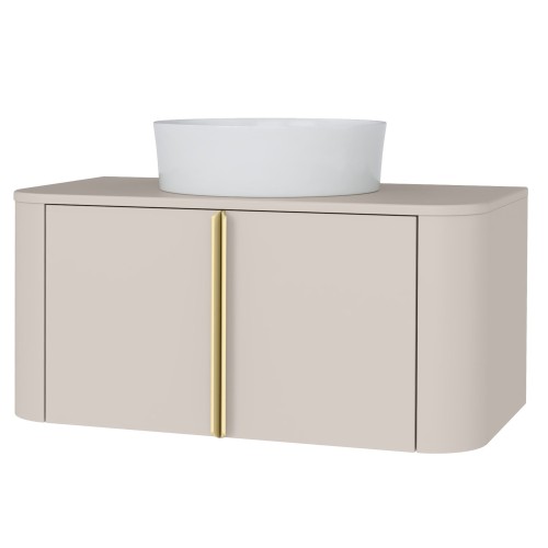 Szafka pod umywalkę Bassa 80cm, kaszmir, wodoodporny blat, złote uchwyty, obła
