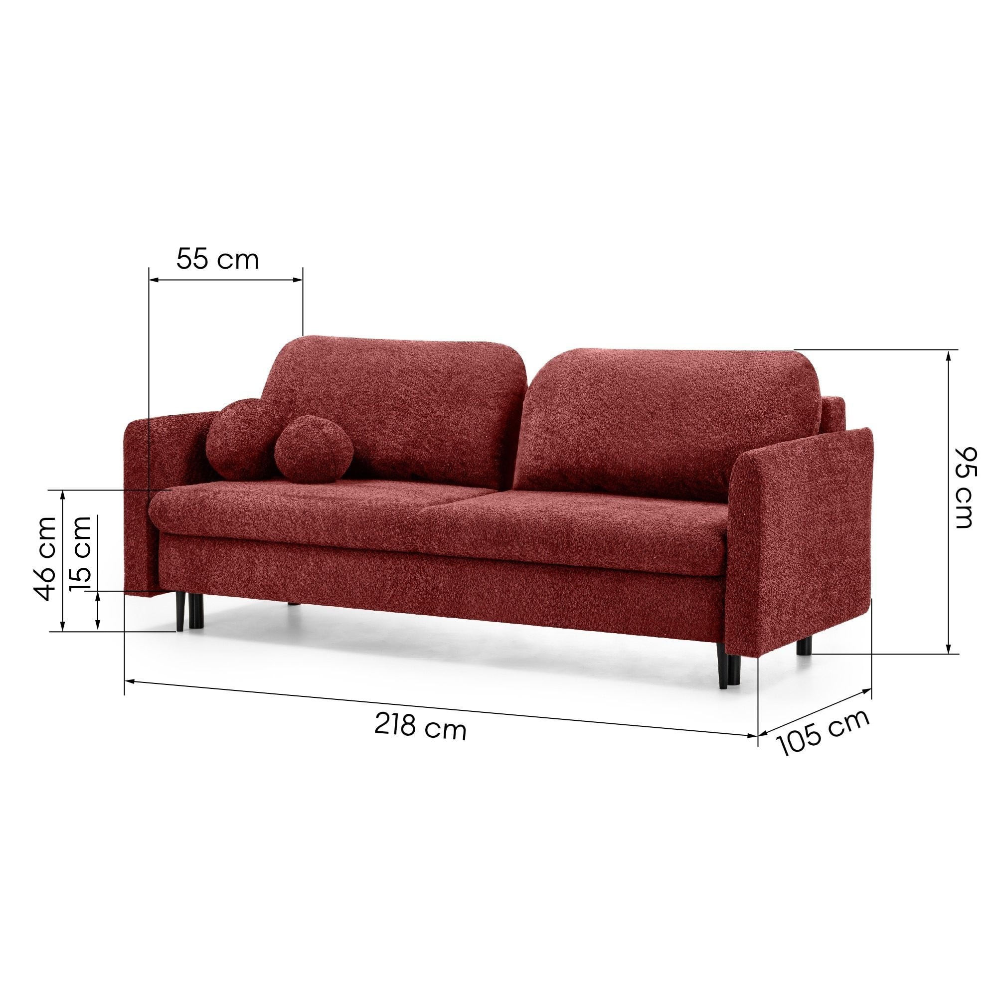 Sofa z funkcją spania i pojemnikiem Nest, bordowa