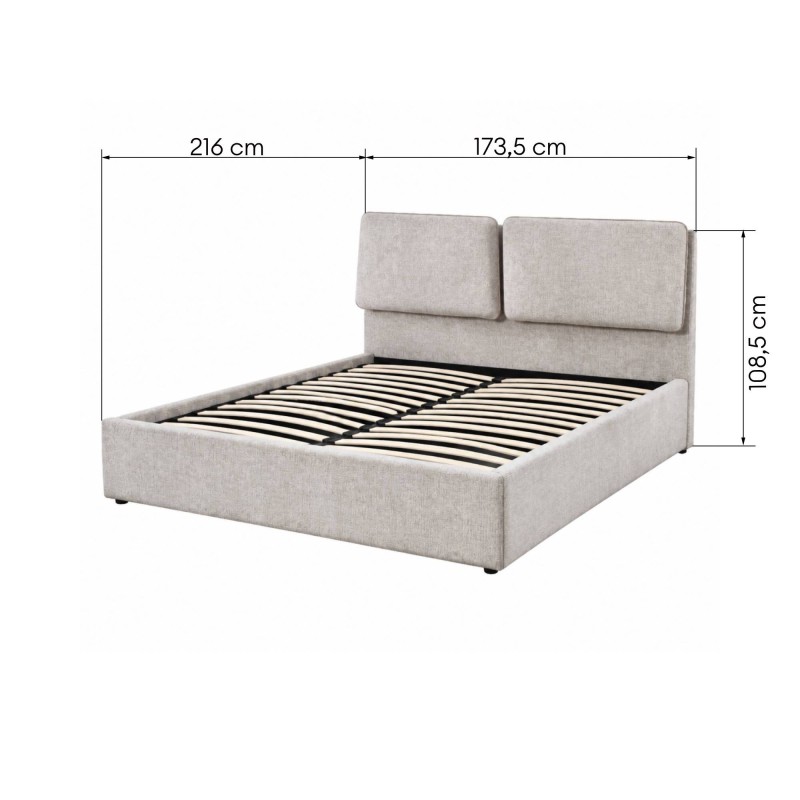 Łóżko tapicerowane Taro 160x200 cm, ze stelażem i pojemnikiem, jasnobeżowe