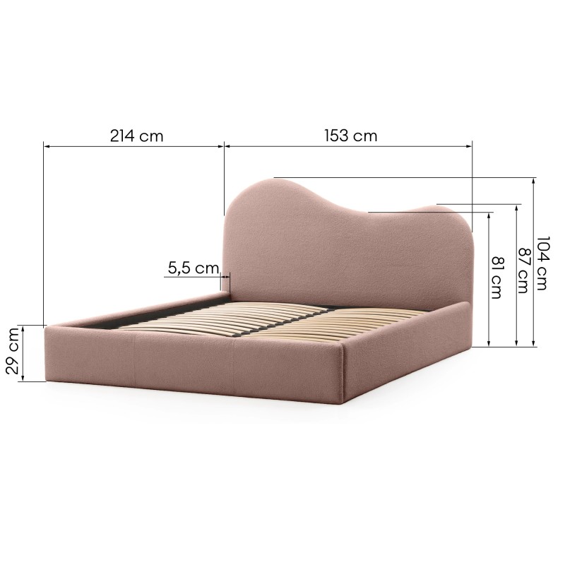 Łóżko Munni 140x200 z pojemnikiem różowe boucle, obłości
