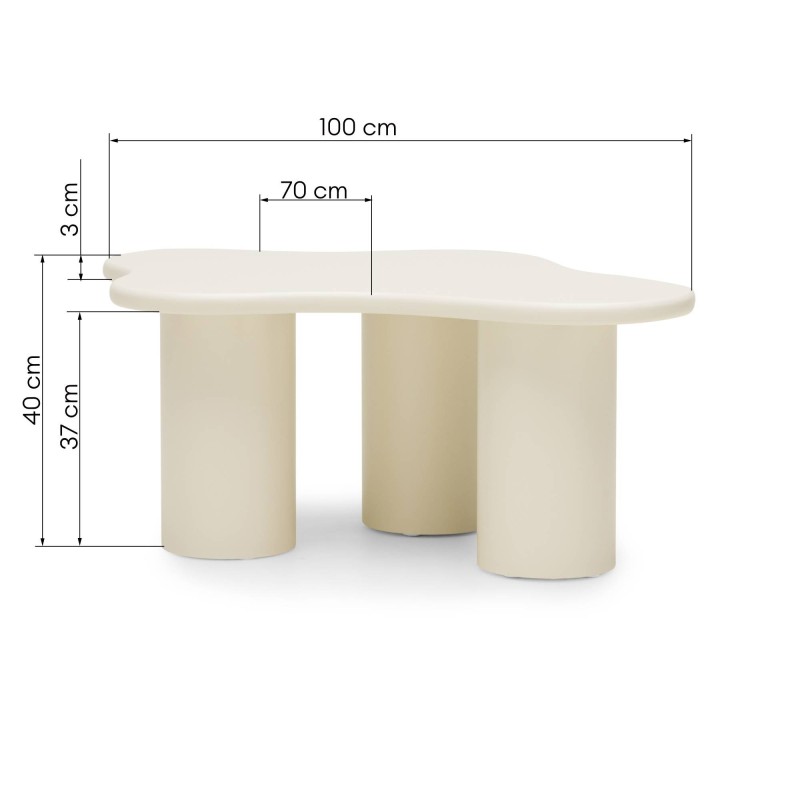 Stolik kawowy Vanity 100 cm, obłe kształty, mleczny biały