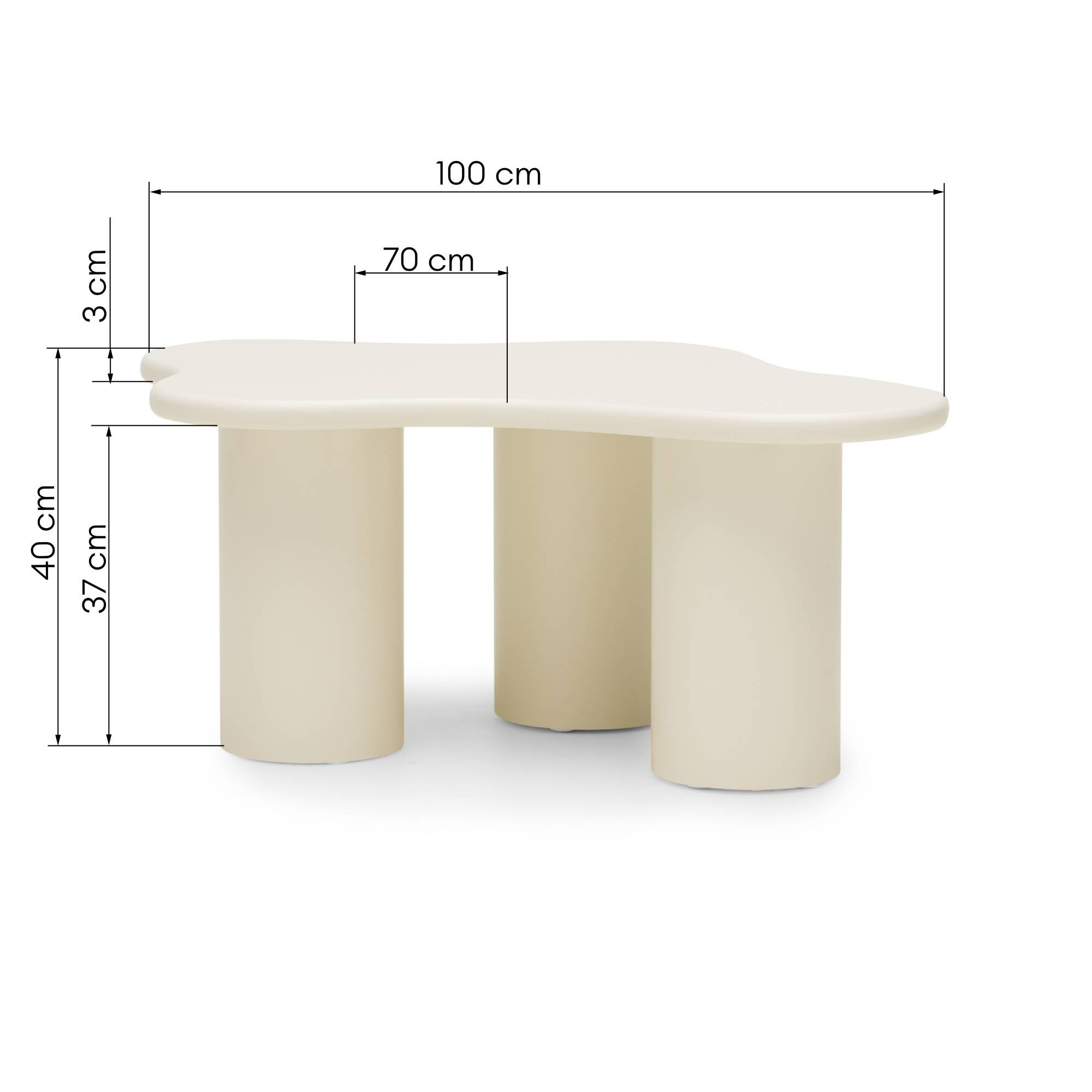 Stolik kawowy Vanity 100 cm, obłe kształty, mleczny biały